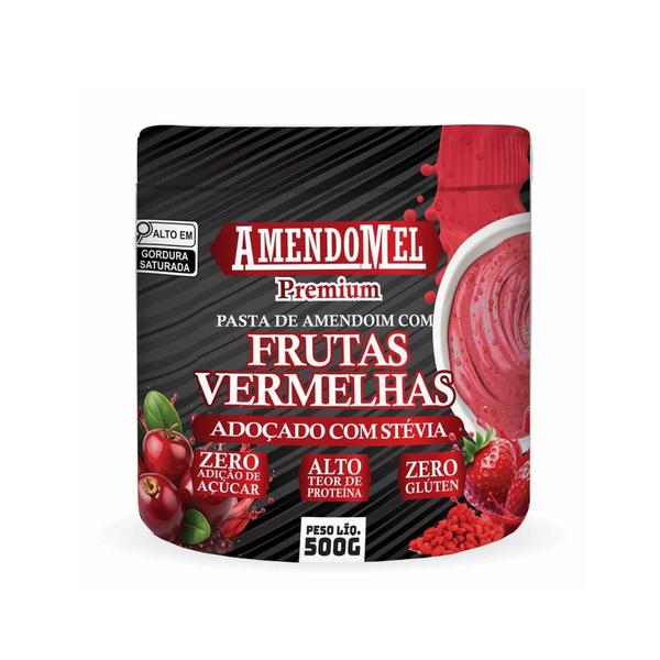 Imagem de Pasta De Amendoim Sabor Frutas Vermelhas Adoçado Com Stévia 500g Amendomel