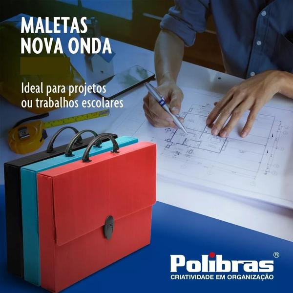 Imagem de Pasta Maleta Portátil Novaonda 28x38cm com Clipe de Fechamento e Alça Polibras para Arquivo e Transporte de Documentos