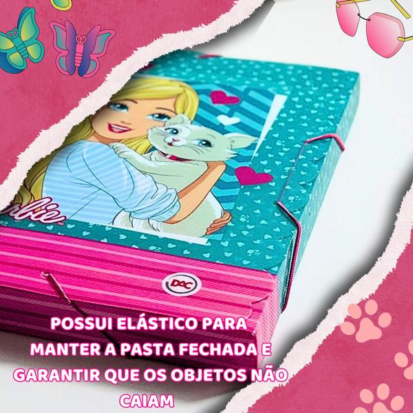 Imagem de Pasta Organizadora Escolar Barbie Rosa Preta Elástico