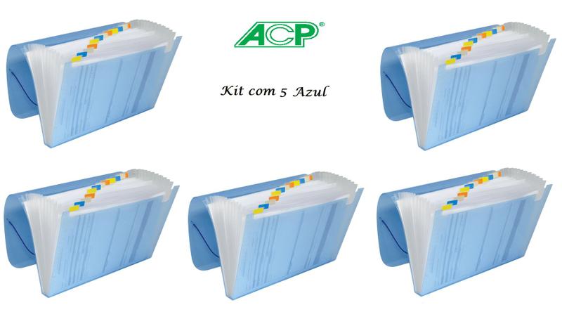 Imagem de Pasta Sanfonada Plastica A4 12 Divisoes Azul Kit c/5 Pcs ACP