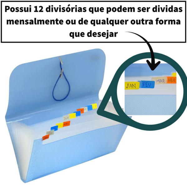 Imagem de Pasta Sanfonada Tamanho Pequena Cheque 13,9x26cm 12 divisórias para Organizar e Guardar Papéis, Contas, Fotos, Cheques e Documentos ACP e Polibras