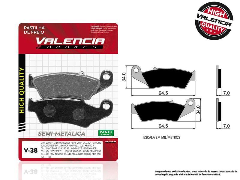 Imagem de Pastilha de freio dianteiro suzuki rm 250t / k 1996 a 2004 valencia (v38-fj0865)
