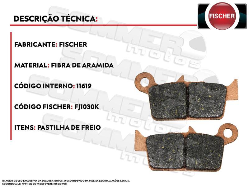 Imagem de Pastilha de Freio Traseira Honda xr Supermotard 400 2000/... Fischer(FJ1030)