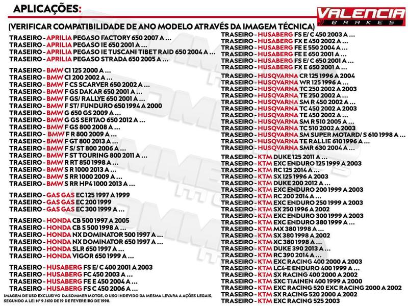 Imagem de Pastilha de Freio Traseira Husqvarna te 450 2002/... Valencia (V12)