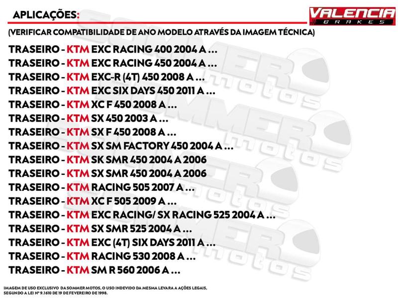 Imagem de Pastilha de Freio Traseira KTM  sx 450 sm Factory Replica 2004/... Valencia (V81)