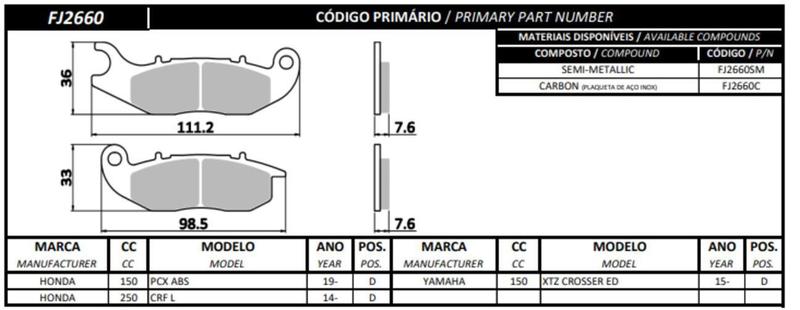 Imagem de Pastilha Freio Dianteira Pcx150 Abs / Xtz150 Crosser Ed