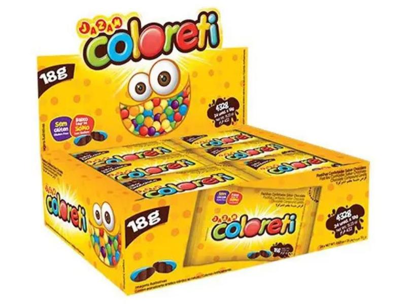 Pastilhas Chocolate Coloreti Colorido 18g C/ 24Un 432g - Jazam Imagem de Pastilhas Chocolate Coloreti Colorido 18g C/ 24Un 432g