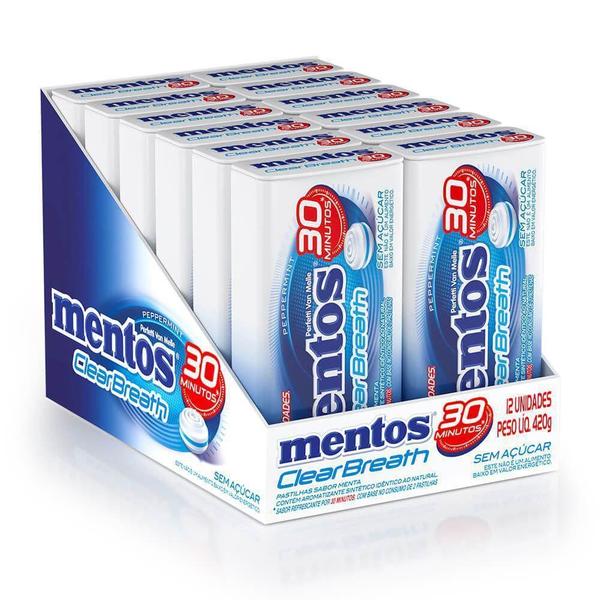Pastilhas Mentos Clear Breath Peppermint C/12 Latinhas - Perfetti Imagem de Pastilhas Mentos Clear Breath Peppermint C/12 Latinhas