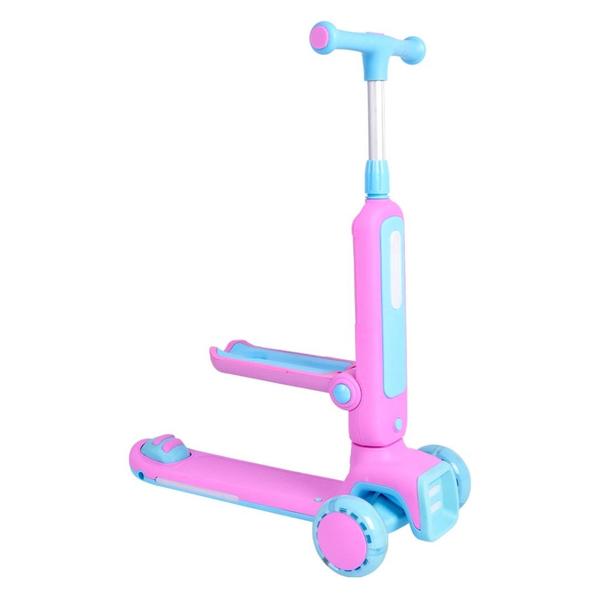 Imagem de Patinete 2 em 1 Radical Infantil 3 Rodas em Pé ou Sentado Com Luz Som DM Toys DMR6936 Rosa