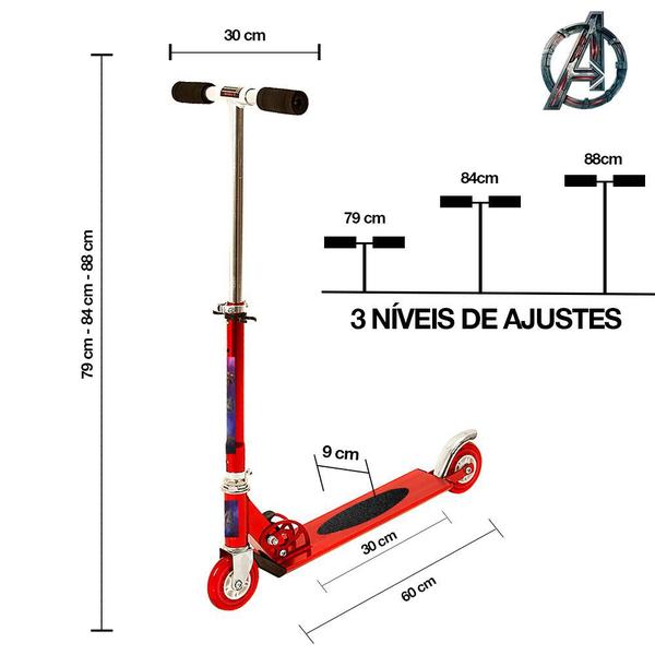 Imagem de Patinete Avengers Duas Rodas Infantil Vermelho de Alumínio