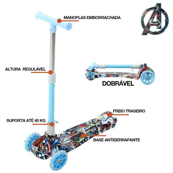 Imagem de Patinete Avengers HQ Infantil de 3 Rodas com Led nas Rodas