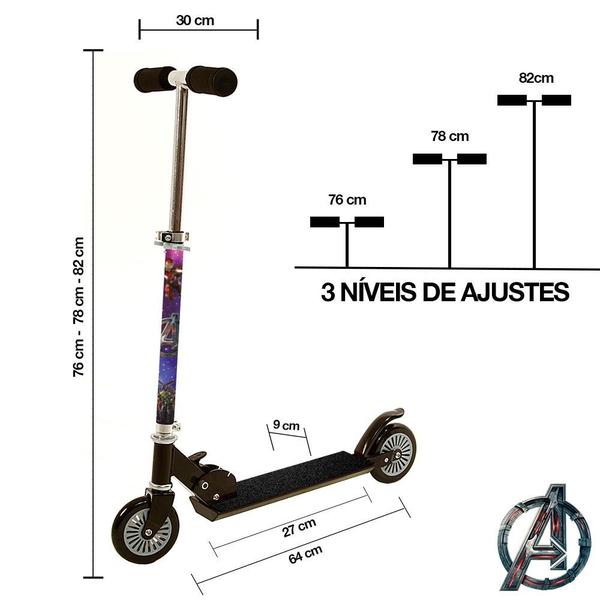 Imagem de Patinete Avengers Preto de Criança 2 Rodas de Meninos