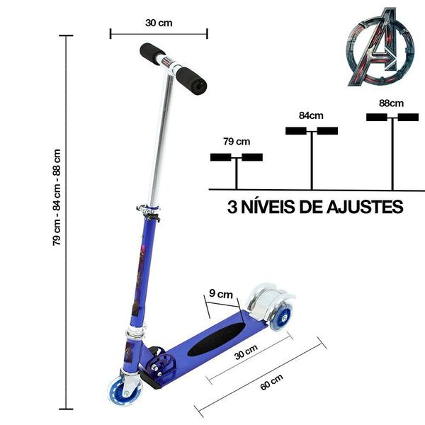 Imagem de Patinete Avengers Três Rodas Infantil Azul de Alumínio