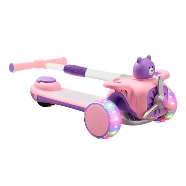 Imagem de Patinete Aviãozinho Feliz Infantil 3 Rodas Dobrável com Luz Led Som DM Toys DMR6816 Rosa