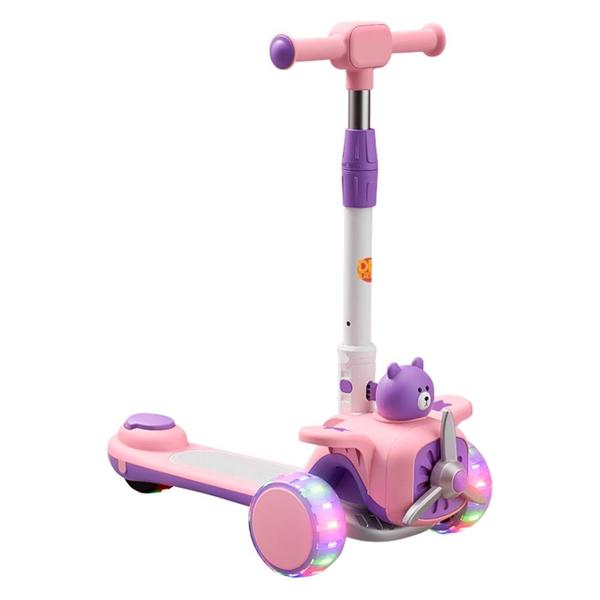 Imagem de Patinete Aviãozinho Feliz Infantil 3 Rodas Dobrável com Luz Led Som DM Toys DMR6816 Rosa