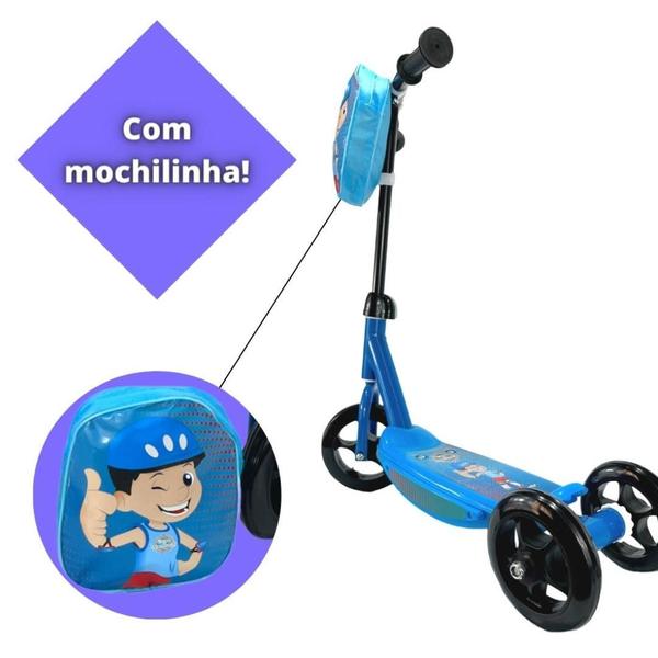 Imagem de Patinete Azul Infantil 3 Rodas Menino Mochila Masculino