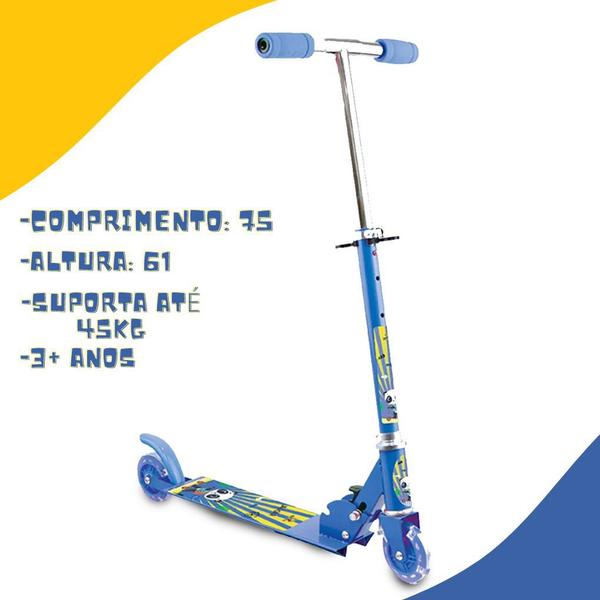 Imagem de Patinete Brinquedo Dobrável Azul Com Luz Altura Ajustável