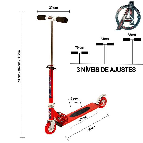 Imagem de Patinete Capitão América 2 Rodas Ajuste de Altura Vermelho