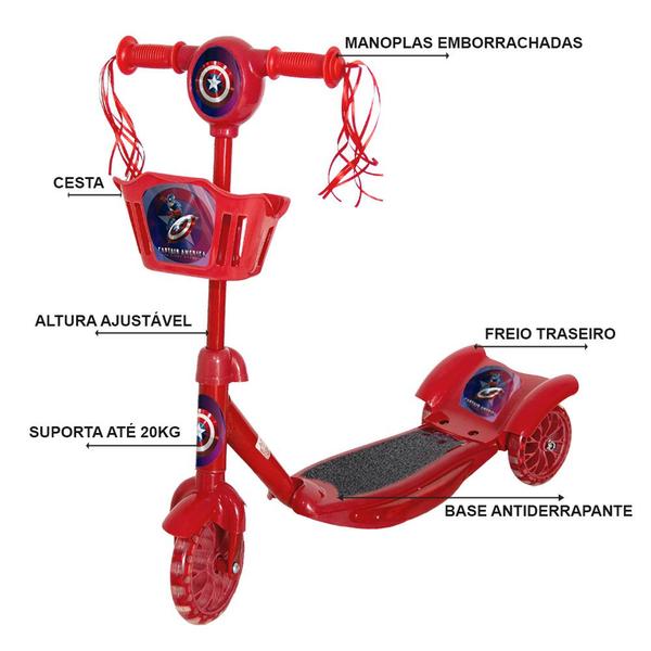 Imagem de Patinete Capitão América 3 Rodas Infantil Luz Led e Som