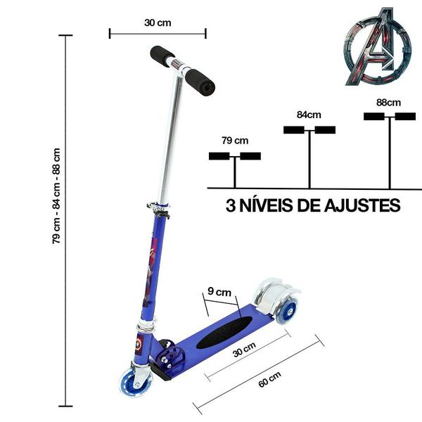 Imagem de Patinete Capitão América para Criança 3 Rodas Masculino Azul