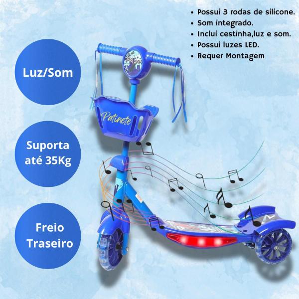 Imagem de Patinete De 3 Rodas Azul E Rosa Infantil Com Luzes E Música Divertida