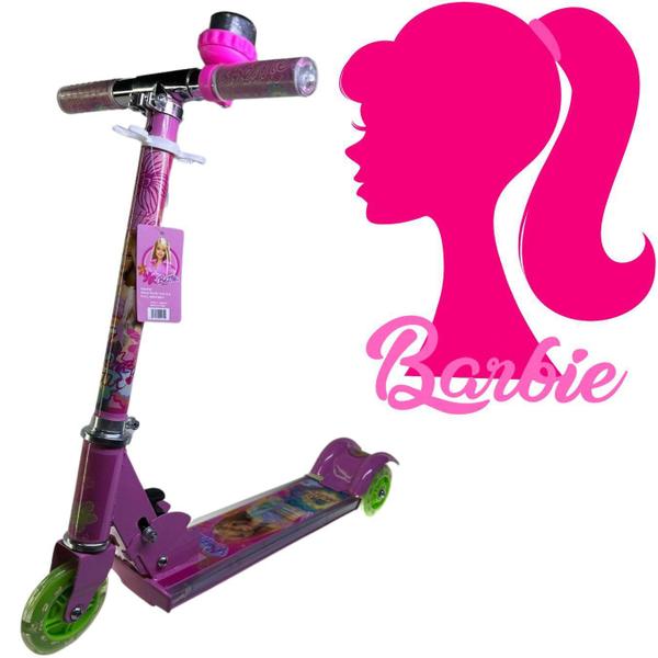 Imagem de Patinete De Ferro 3 Rodas Barbie Com Luz E Kit Proteção