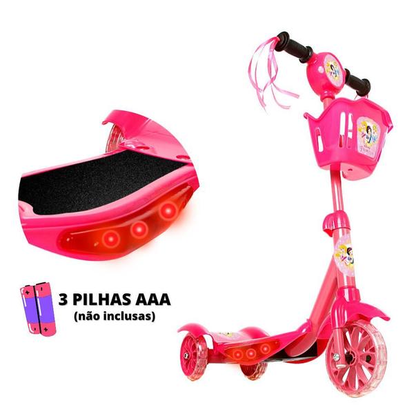 Imagem de Patinete de Menina Princesas 3 Rodas Brinquedo Criança C Led