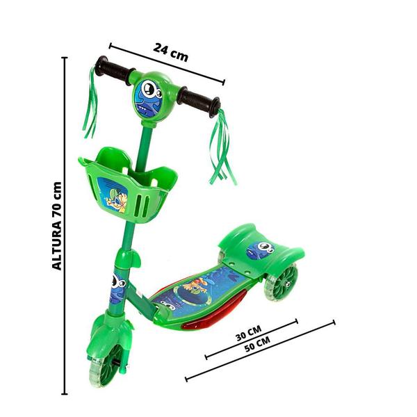 Imagem de Patinete de Menino 3 Rodas Verde Brinquedo Criança Com Led