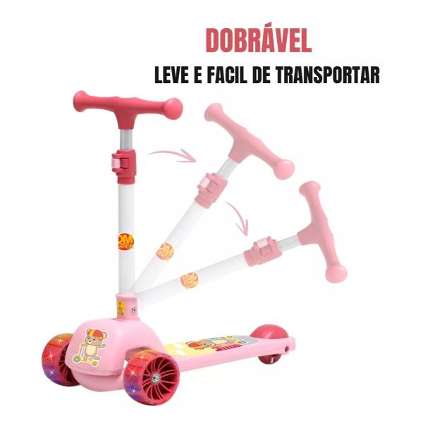 Imagem de Patinete Dm Urso Fofo Rosa Menina Dobravel Até 50kg Infantil