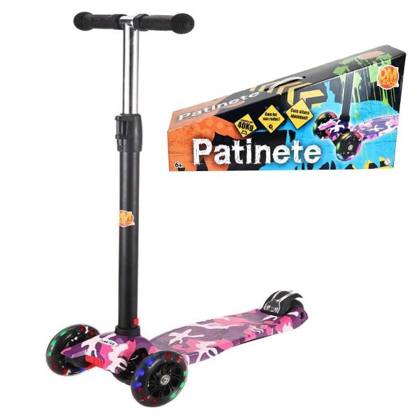 Imagem de Patinete Flash Camuflado Infantil Ajustavel 40kg Rodas Led