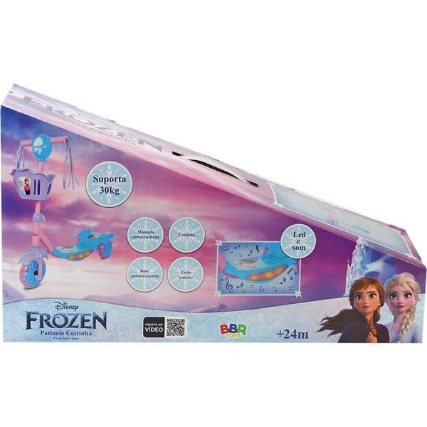 Imagem de Patinete frozen 3 rodas com cestinha e led 30kg bbr