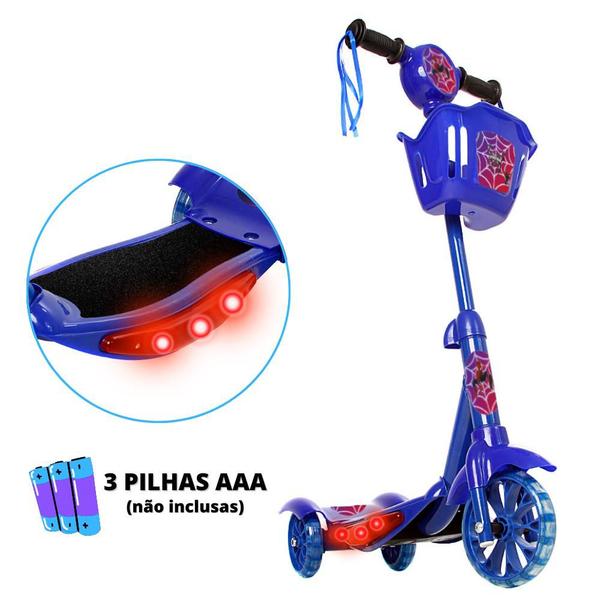 Imagem de Patinete Homem Aranha 3 Rodas Brinquedo Criança Com Led