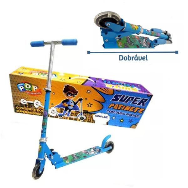 Imagem de Patinete Infantil 2 Rodas Azul Menino C/ Luz Alumínio 40kg