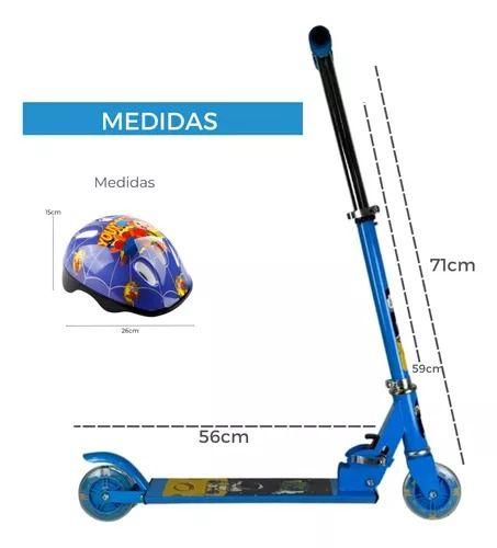 Imagem de Patinete Infantil 2 Rodas Com Led Até 45kg + Capacete Azul