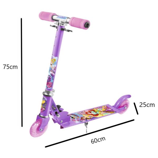 Imagem de Patinete Infantil 2 Rodas Led Dobrável Princesas + Squeeze