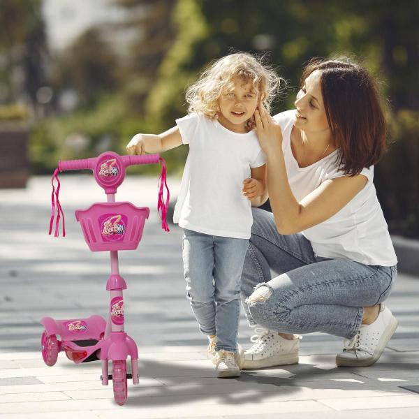 Imagem de Patinete Infantil 3 Rodas Barbie Com Led Musica Cestinha