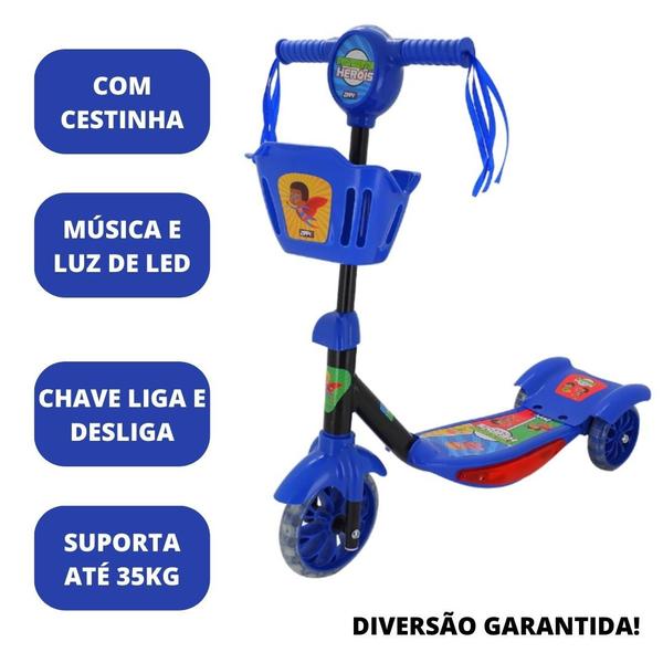 Imagem de Patinete Infantil 3 Rodas Cestinha Feminino Masculino Luz