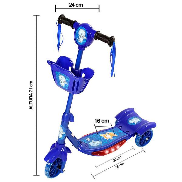 Imagem de Patinete Infantil 3 Rodas com Led e Som Azul Art Brink