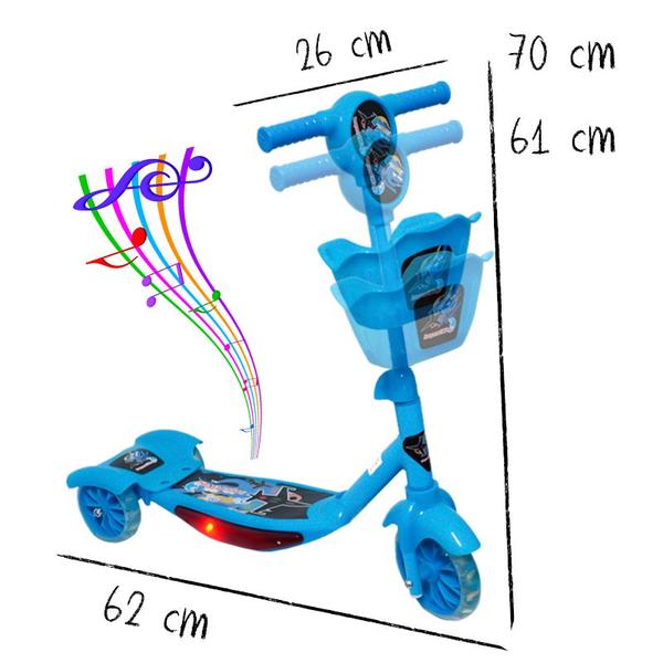 Imagem de Patinete Infantil 3 Rodas Gel Musical Cesta Luzes Masculino Feminino Menino Menina Importway BW-010