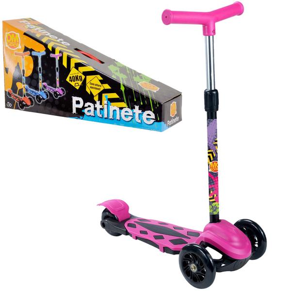 Imagem de Patinete Infantil 3 Rodas Power New Rosa Para Crianças - Dm Toys