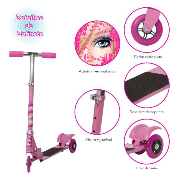 Imagem de Patinete Infantil 3 Rodas Rosa Barbie Filme Envio Imediato