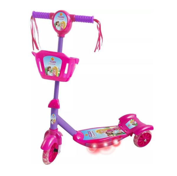 Imagem de Patinete Infantil 3 Rodas Rosa Menina Com Som Princesa - Dm Toys