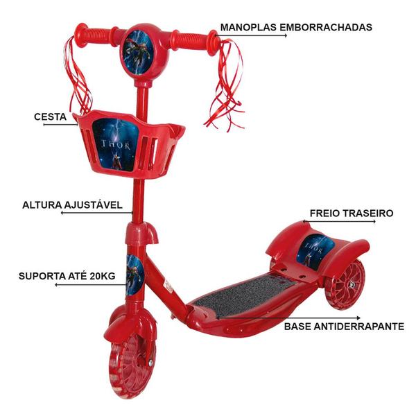 Imagem de Patinete Infantil 3 Rodas Thor Com Música e Luz Led Radical