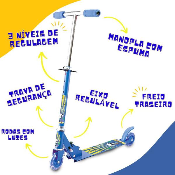 Imagem de Patinete infantil Azul Meninos Dobrável Retrátil 2 Rodas