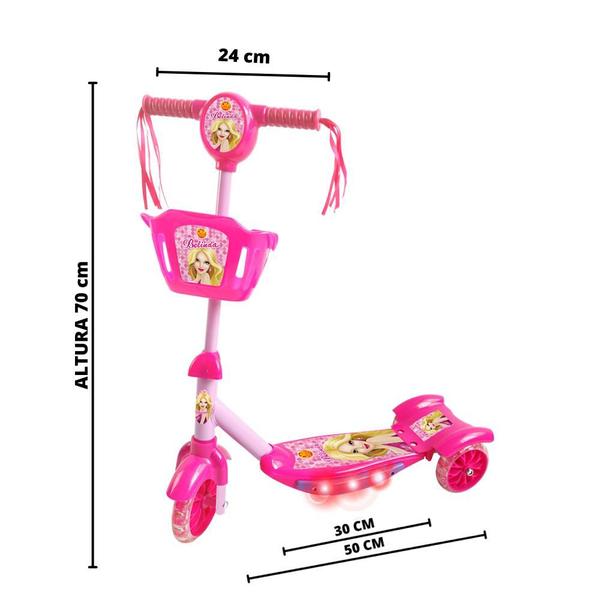 Imagem de Patinete Infantil Belinda 3 Rodas Com Cesta Led E Som Rosa.