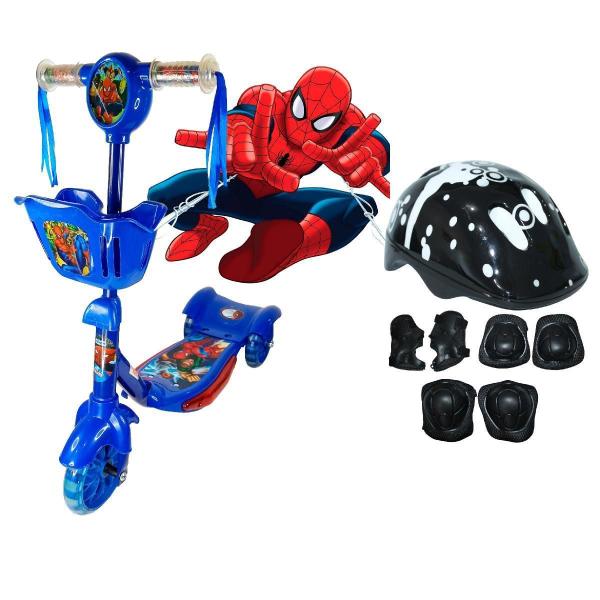 Imagem de Patinete Infantil Com Cesta Homem Aranha 3Rodas E Capacete