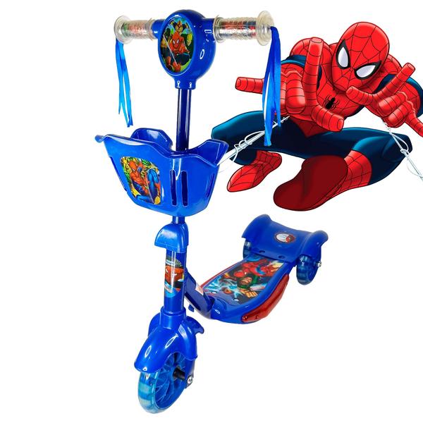 Imagem de Patinete Infantil Com Cesta Homem Aranha 3Rodas E Capacete