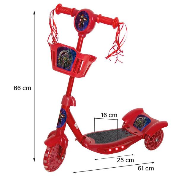 Imagem de Patinete Infantil Criança 4 Anos Vingadores Vermelho Cesta