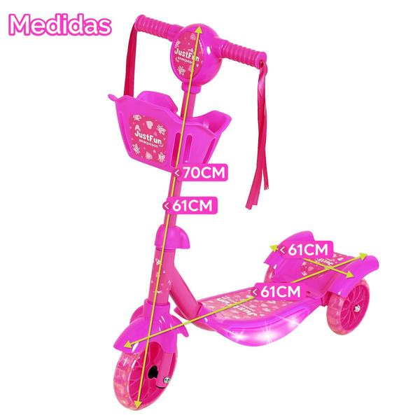 Imagem de Patinete Infantil Luz De Led 3 Rodas Cesto Música Rosa Azul