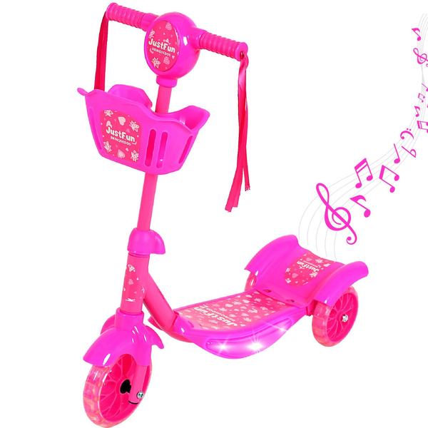 Imagem de Patinete Infantil Luz De Led 3 Rodas Cesto Música Rosa Azul